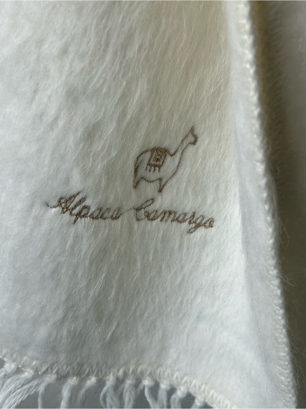 Alpaca Camargo Scarf Cream Ivory 9X69 Rectangle Fringe Soft Cozy Winter Gift - Picture 3 of 7